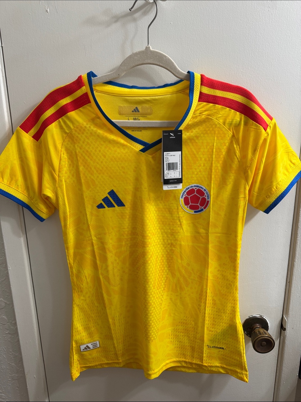 adidas Colombia Home Soccer Jersey - Yellow with Blue & Red Accents